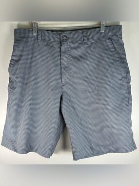 Callaway Mens Golf Shorts Size 36 Gray Blue Flat Front Gingham Plaid Stretch EUC